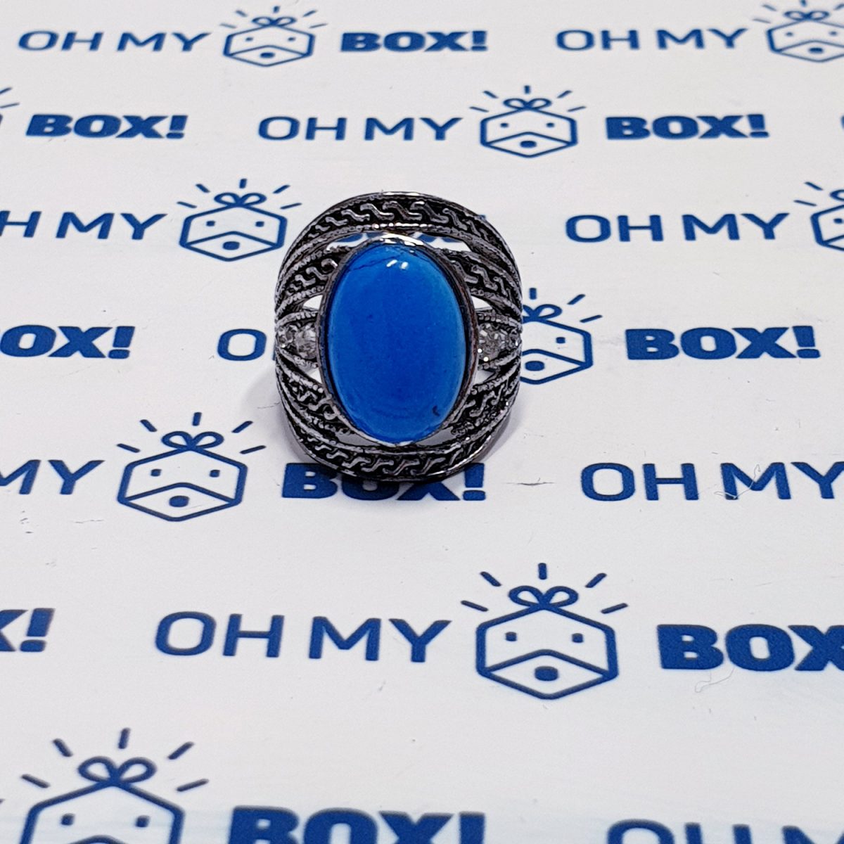 Unisex big ring with stone - Blue