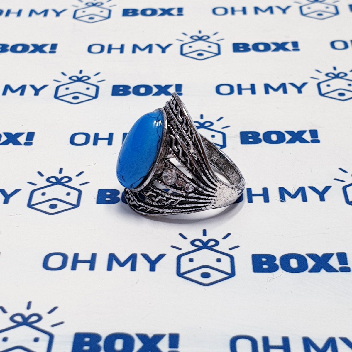 Unisex big ring with stone - Blue