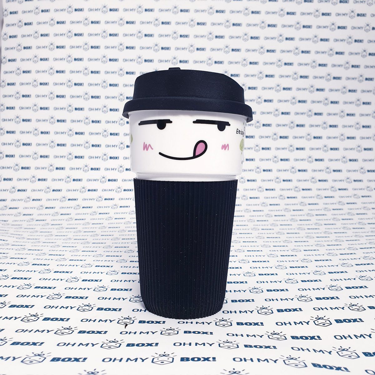 Cute Smiley Cup with Silicon Lid - Black