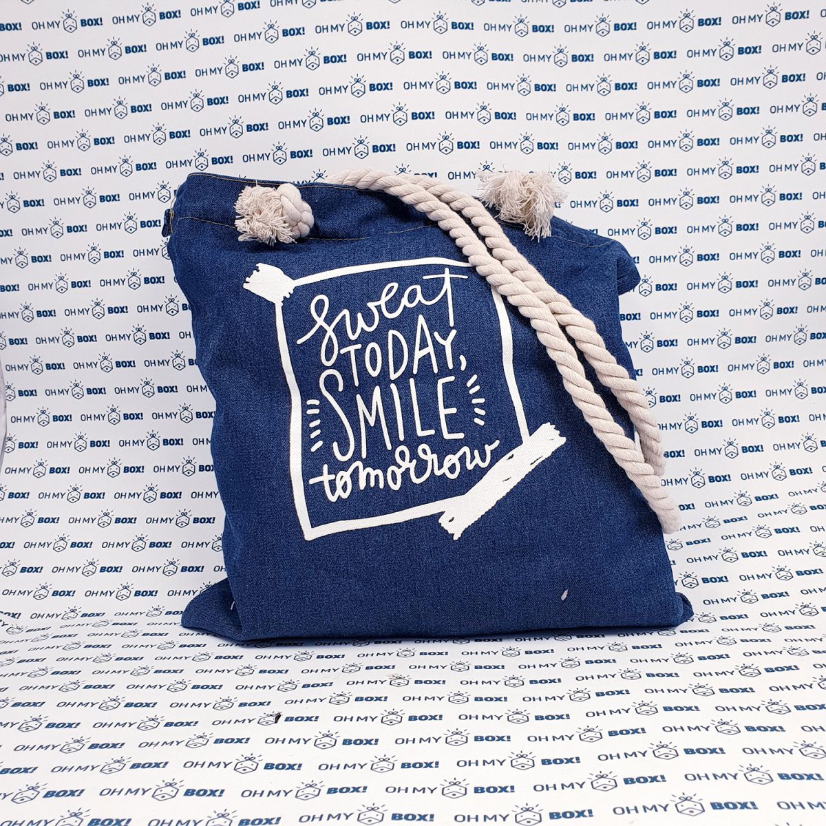 Jeans Fabric Handbag with Quote - Blue