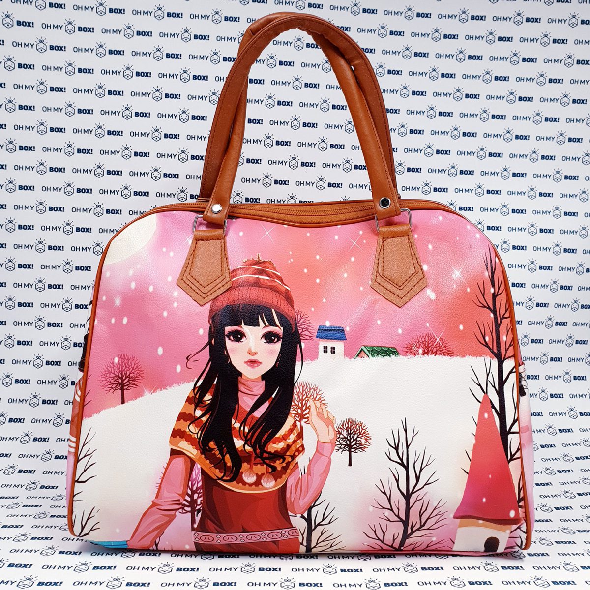 Hand Bag with girl painting - Pink