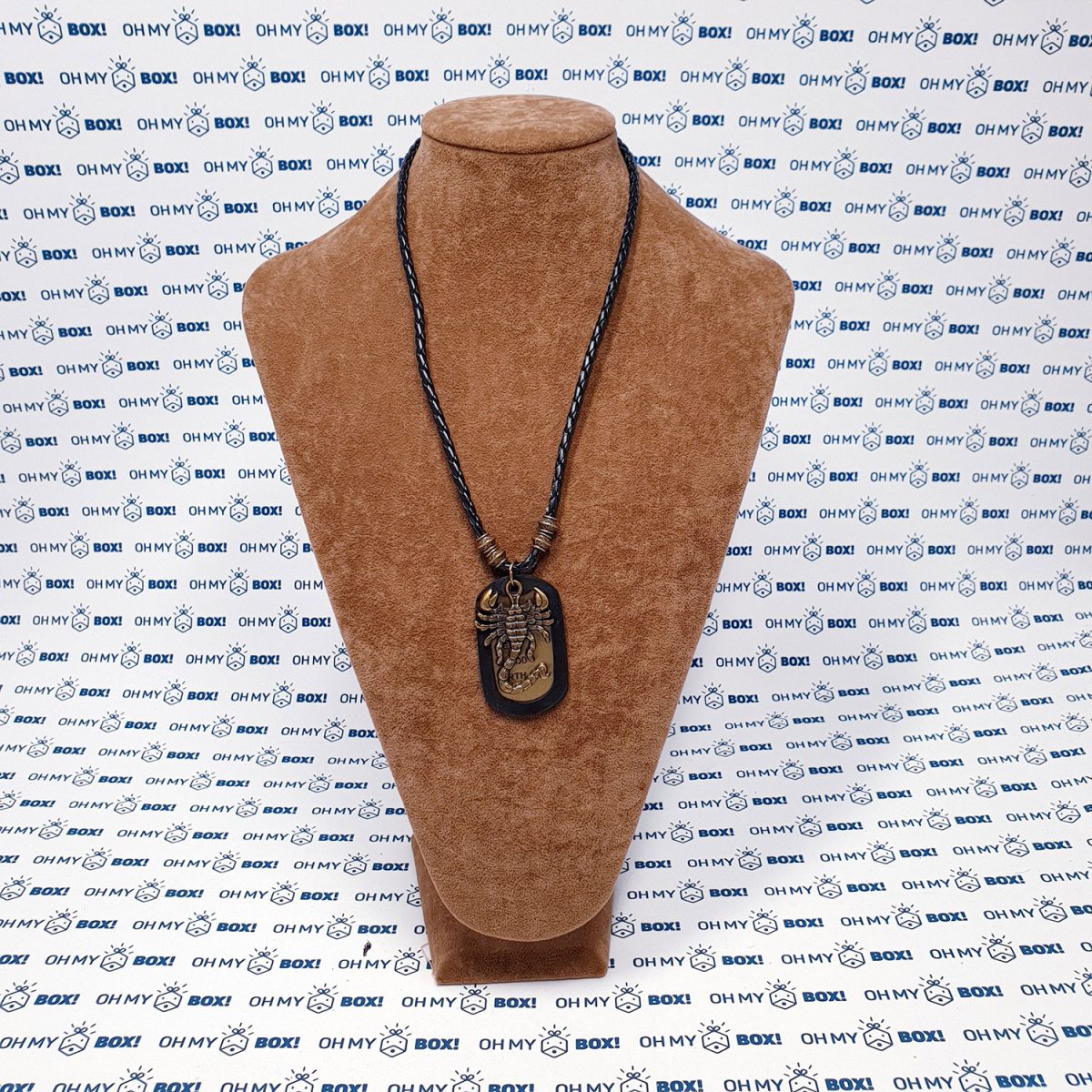 Braided leather string necklace with pendant and military dog tag - Scorpion