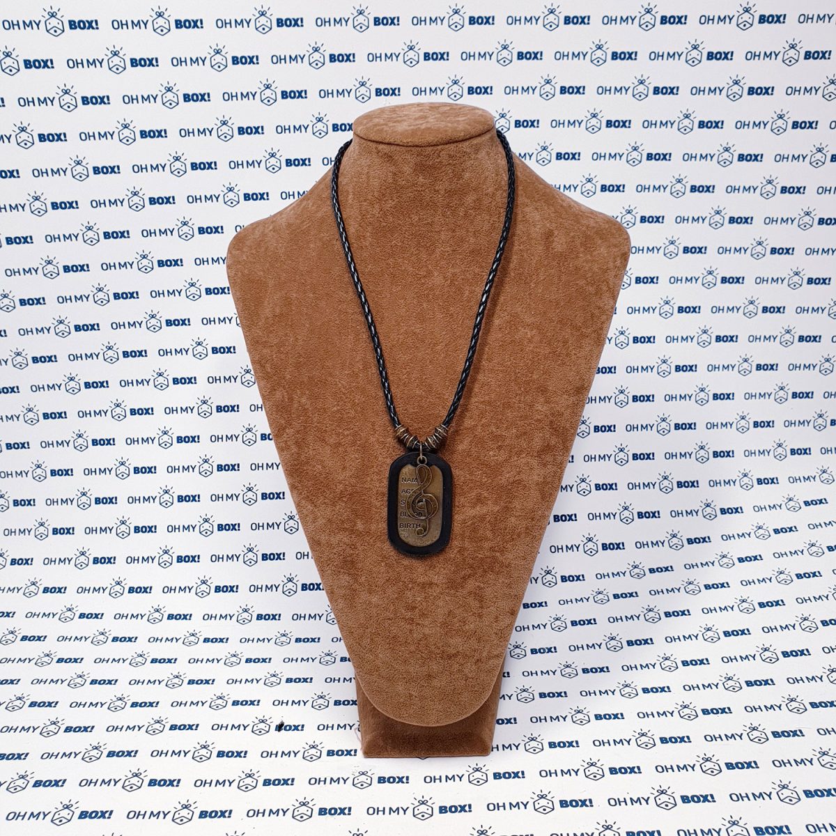 Braided leather string necklace with pendant and military dog tag - Music Sign