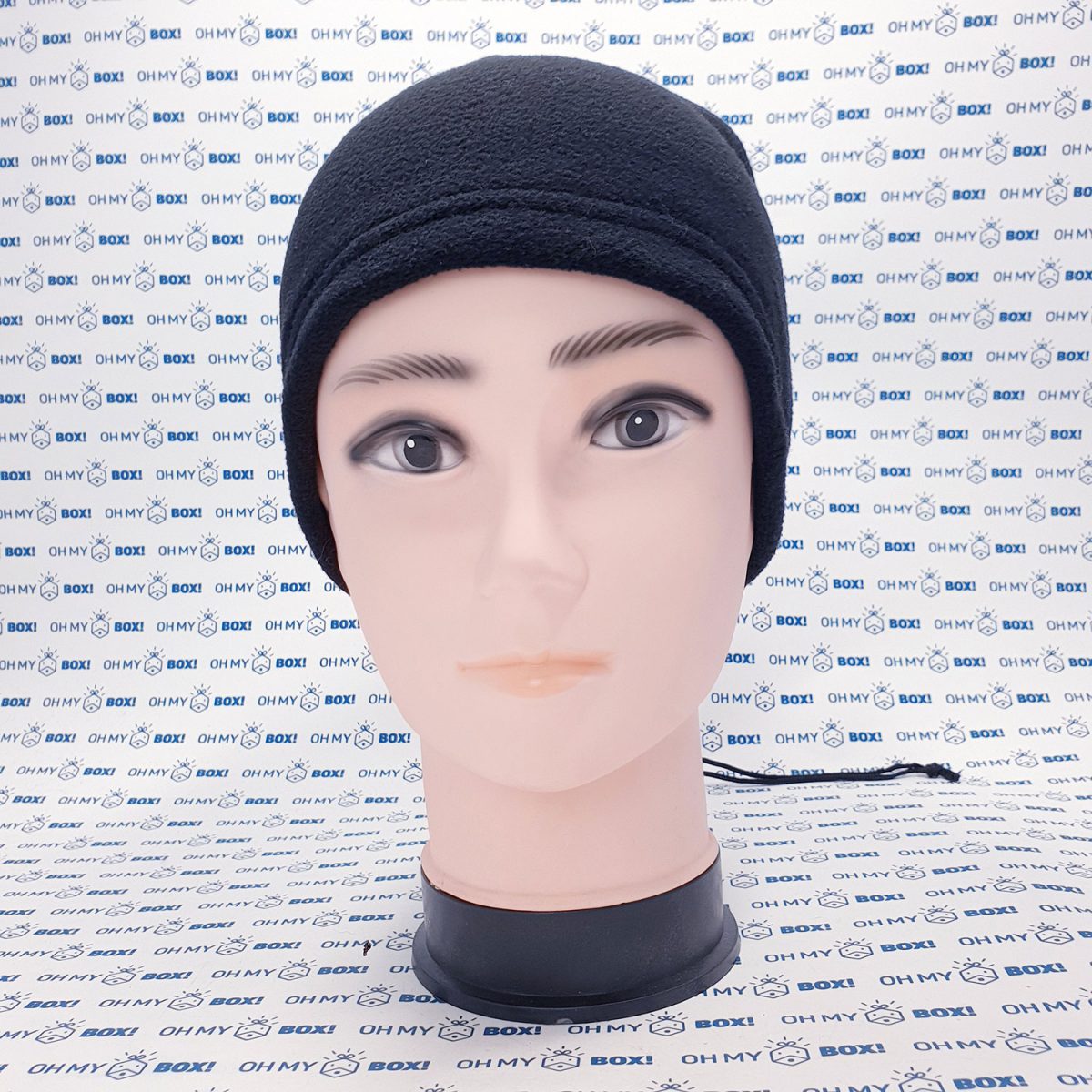 Winter Beanie Hat with String - Solid Color - Black