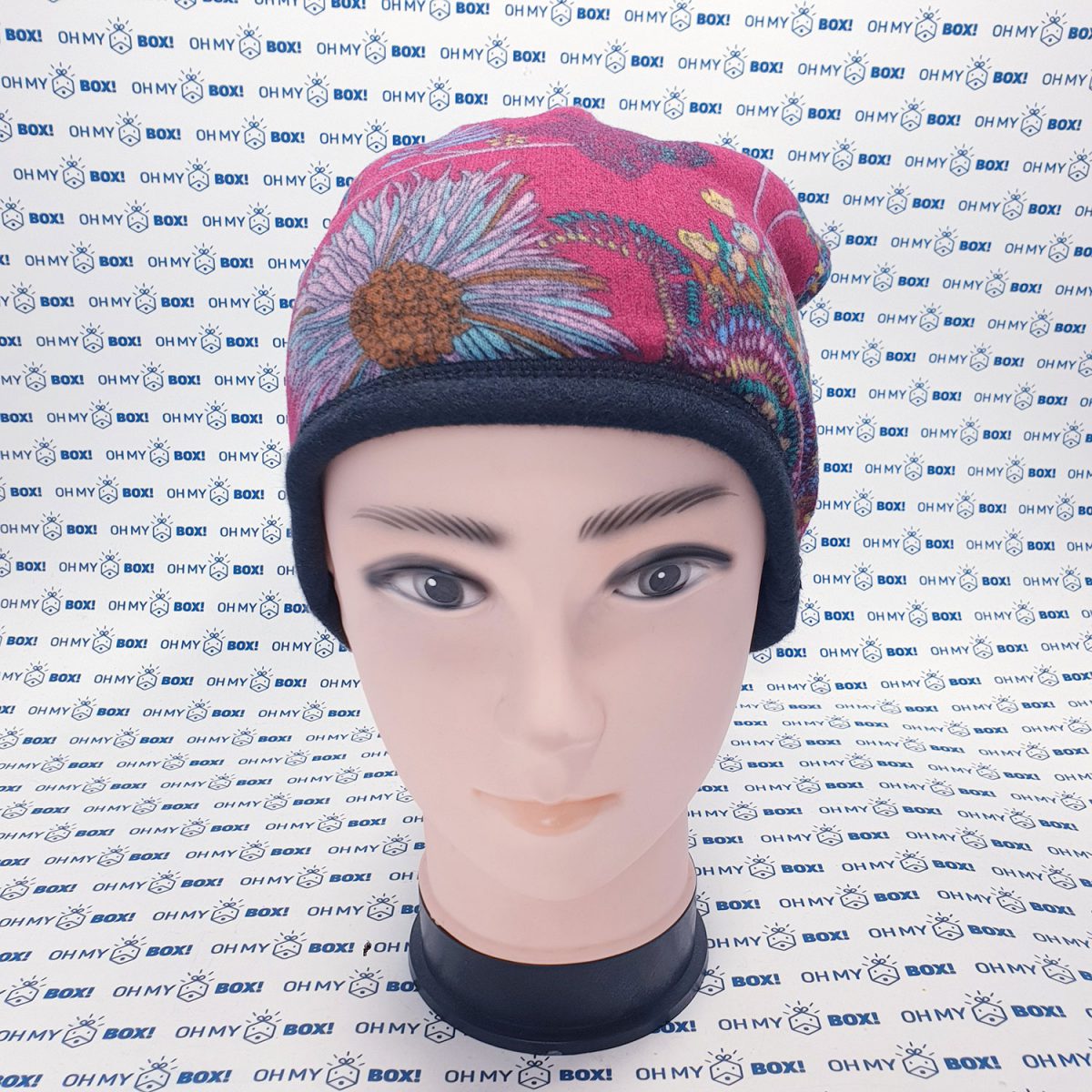 Winter Beanie Hat with String - Pattern - Floral Pattern Maroon