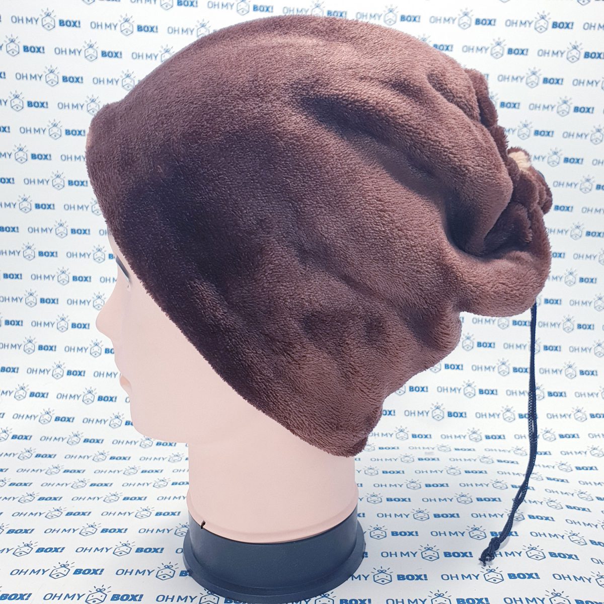 Winter Furry Beanie Hat with String - Solid Color - Brown