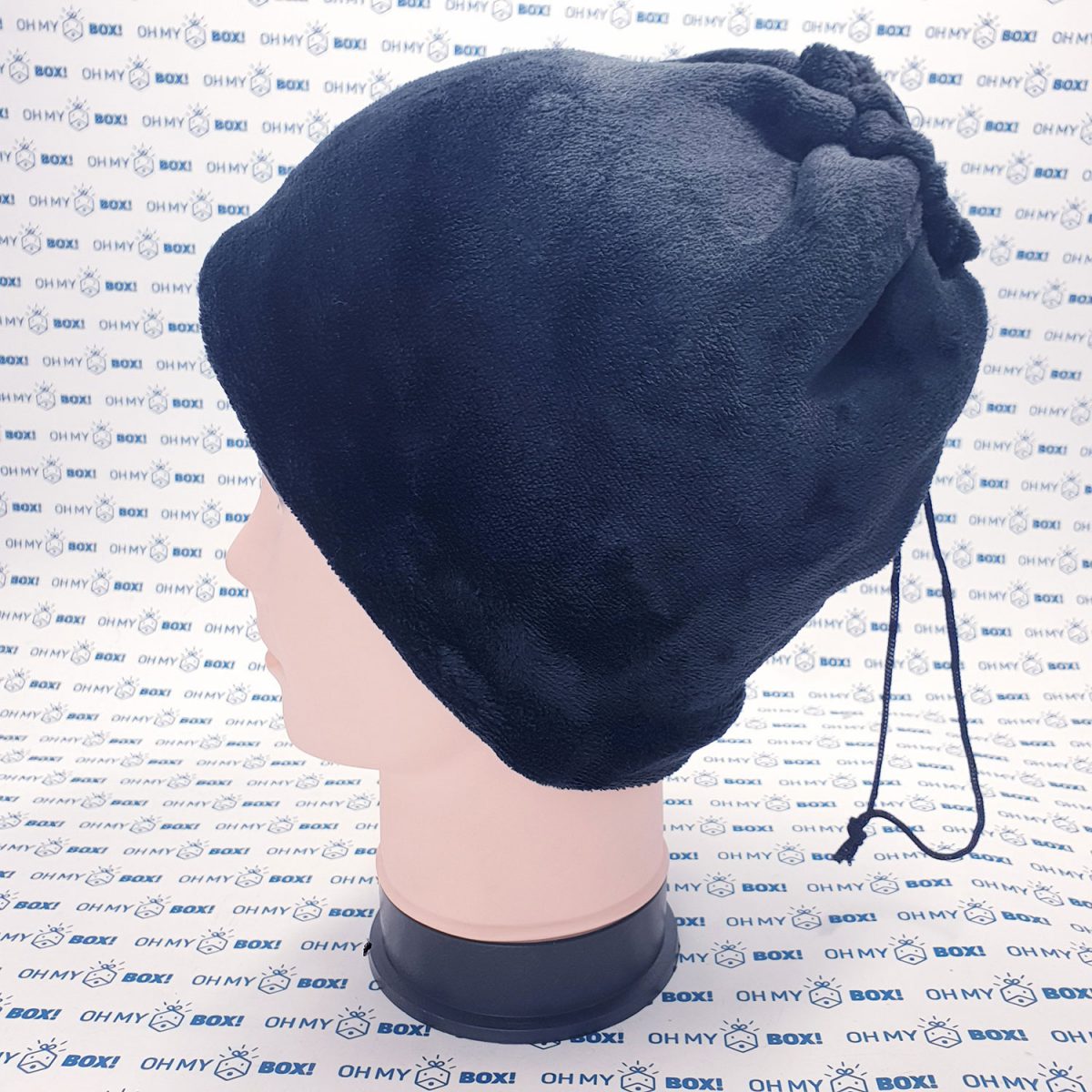 Winter Furry Beanie Hat with String - Solid Color - Black