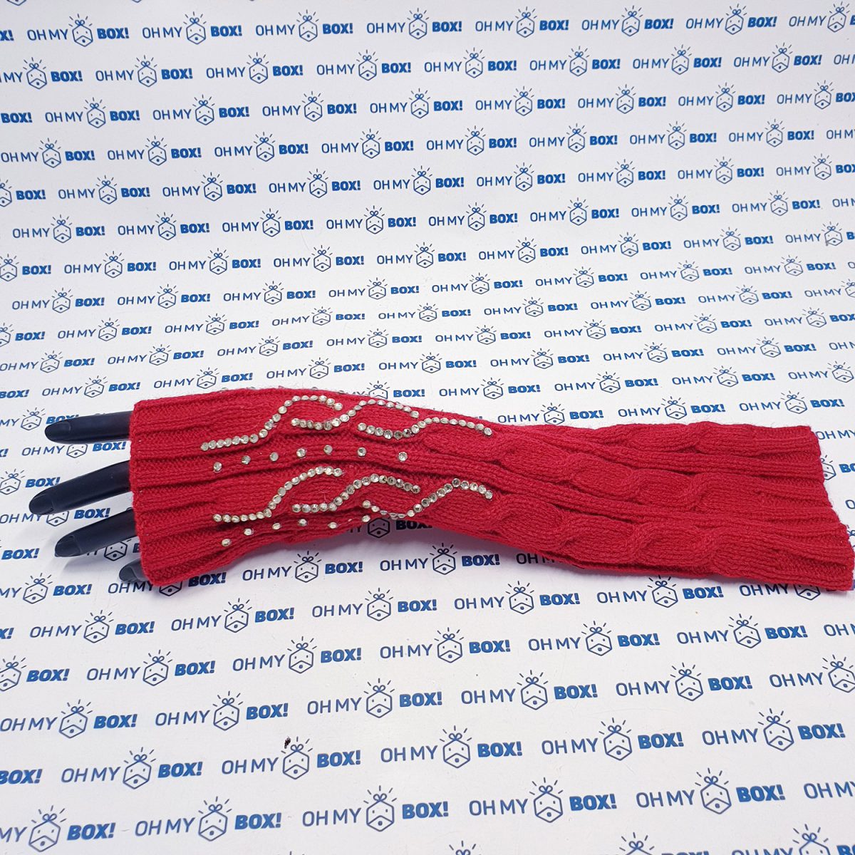 Long Fingerless Gloves with Rhinestone - Red