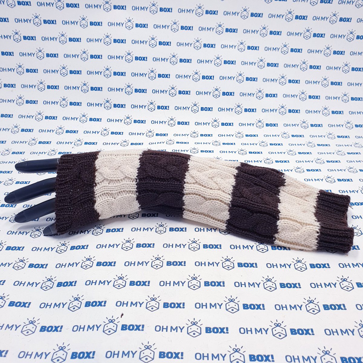 Striped Long Fingerless Gloves - Brown