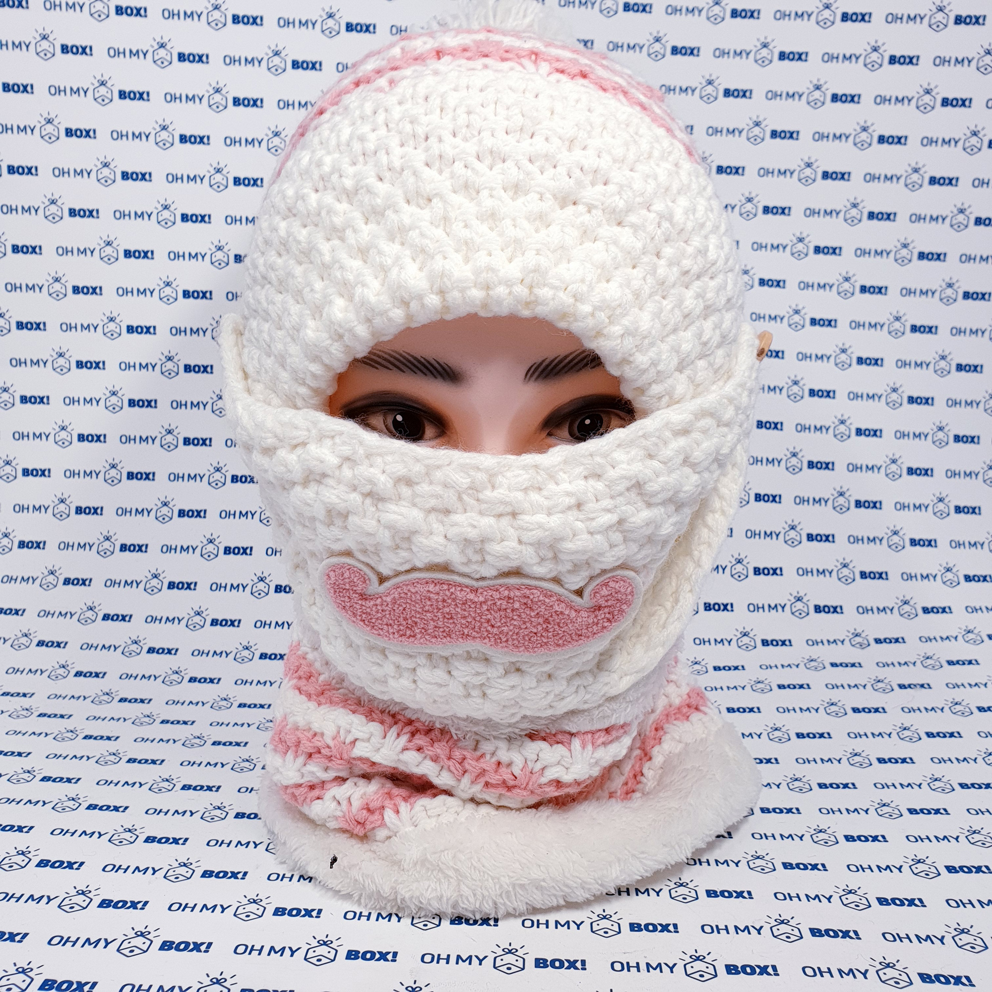 Winter Hat with Face Mask and Scarf  - White