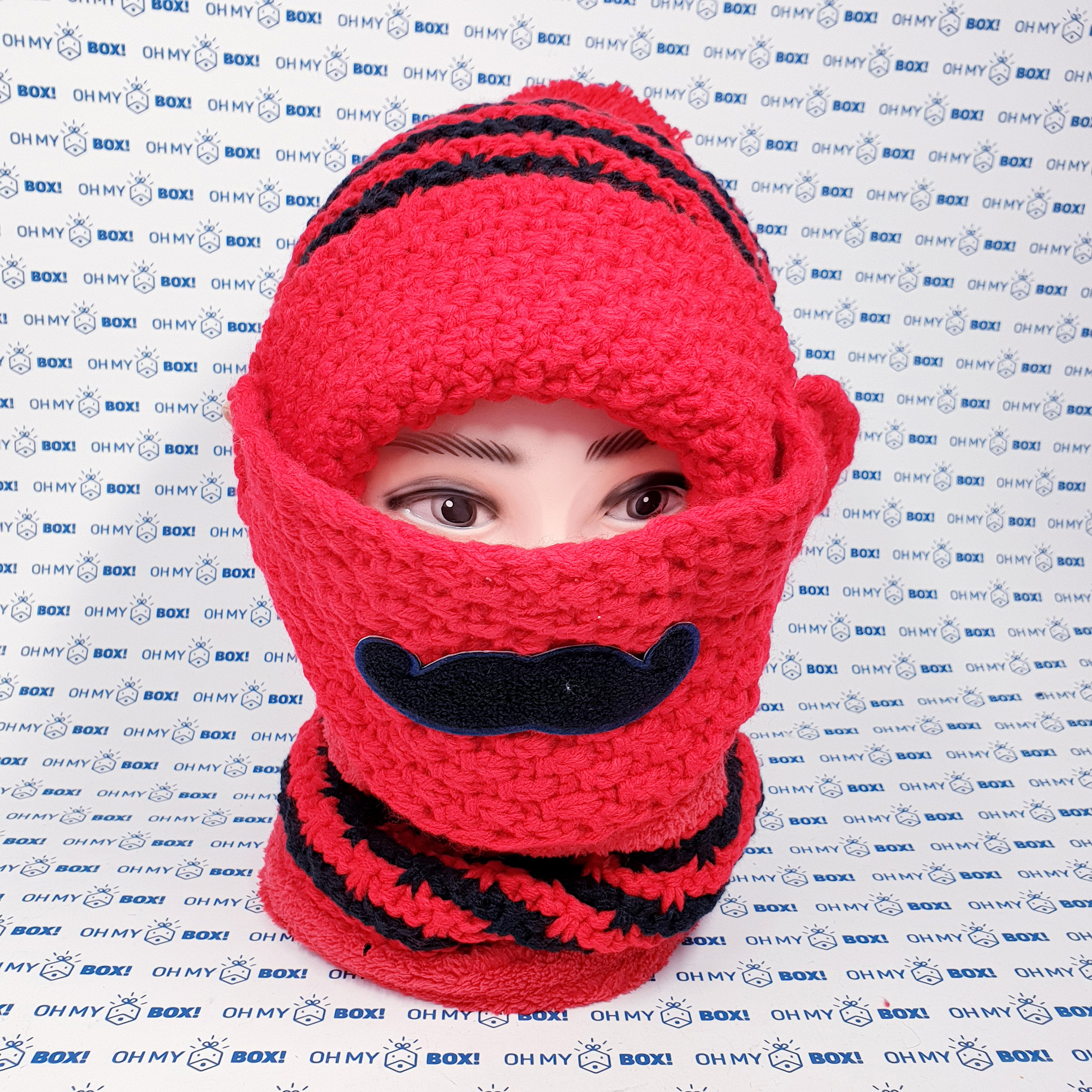 Winter Hat with Face Mask and Scarf  - Red