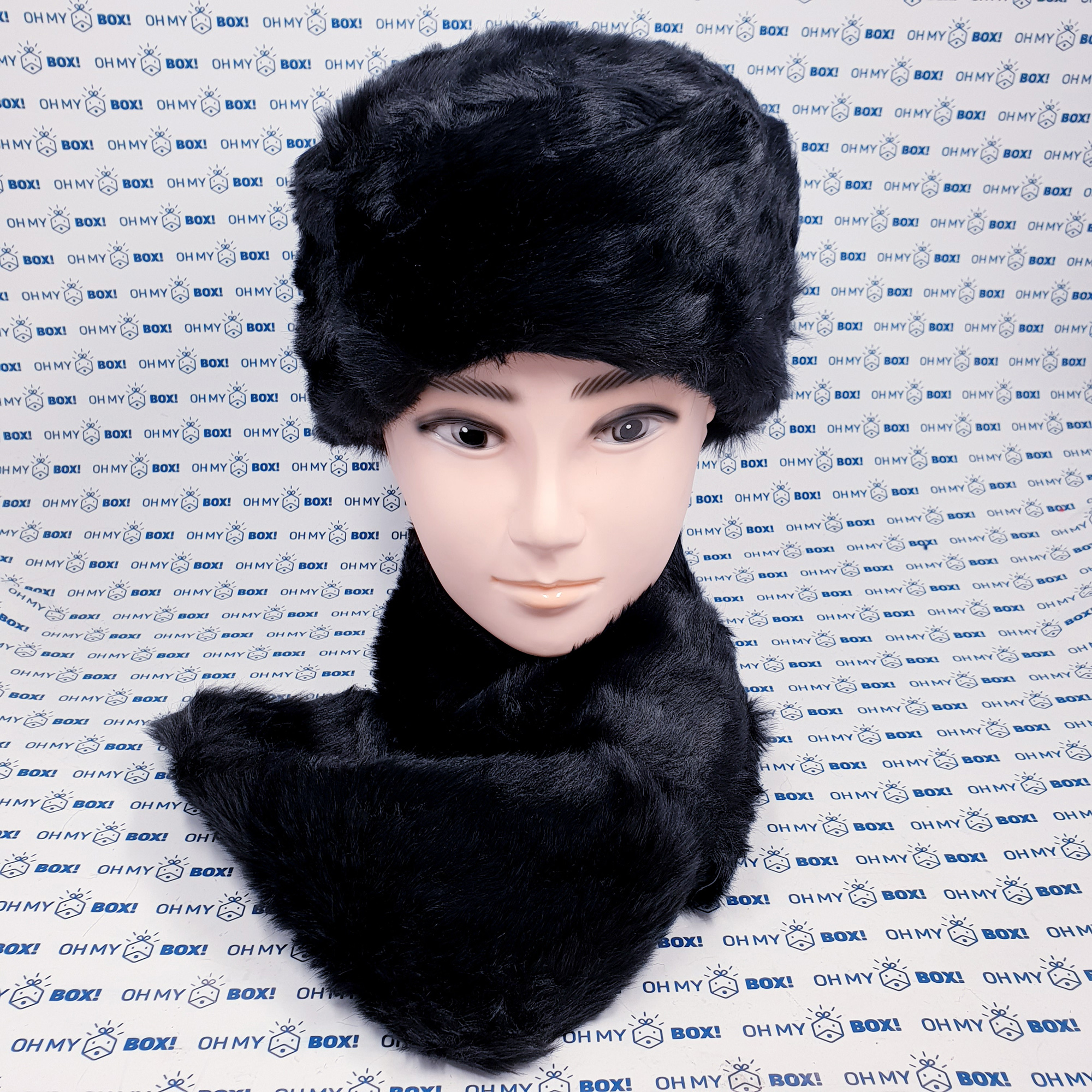 Fur Hat with Scarf - Black