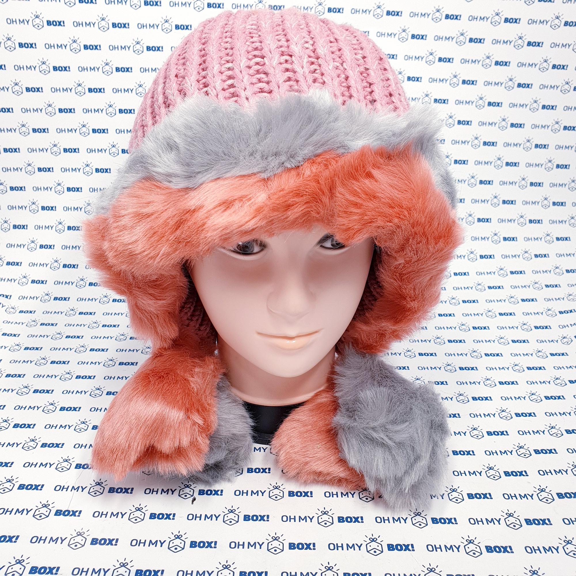 Fur Hat with Ear Warmers - Pink