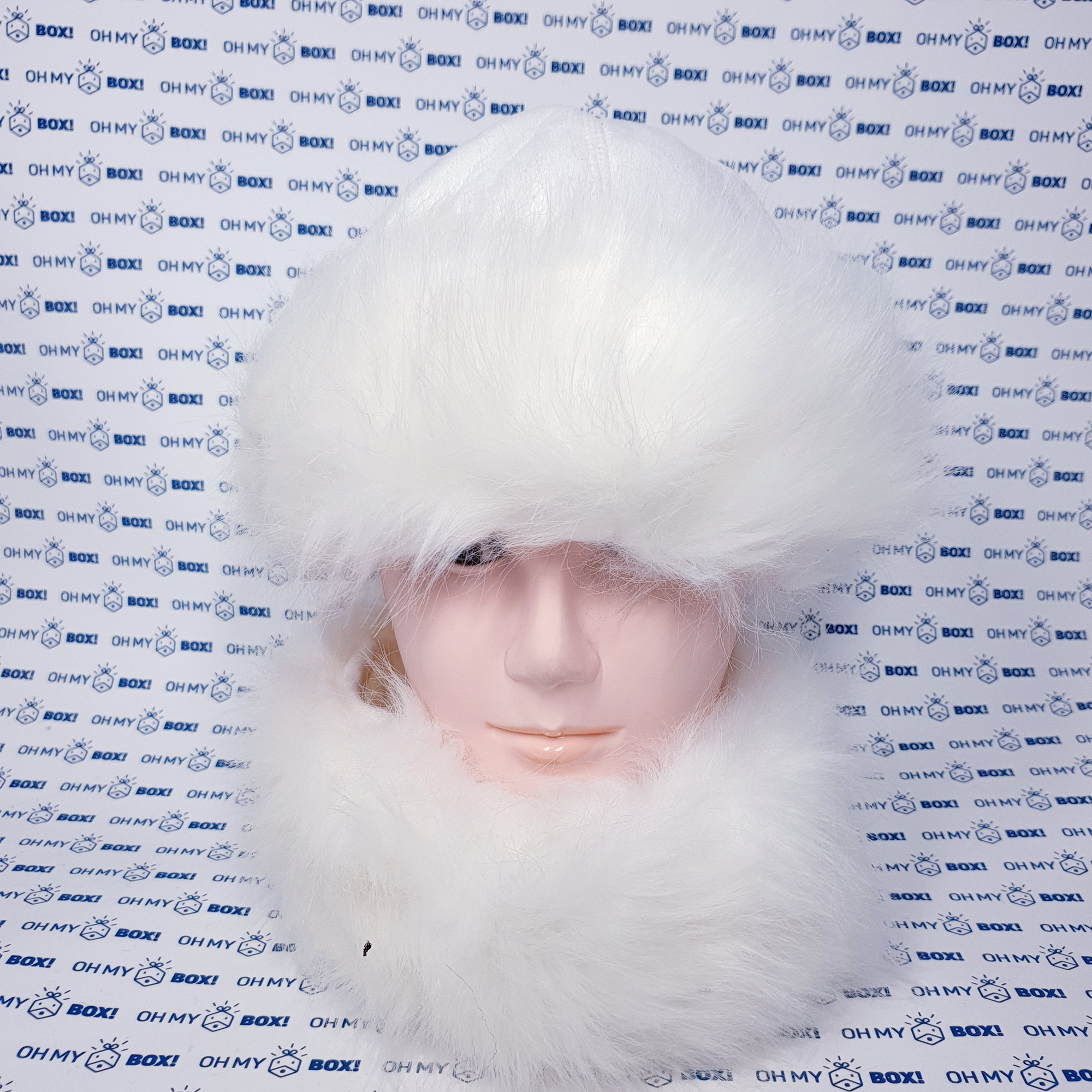 Fur and Leather Hat with Neck Warmer - White