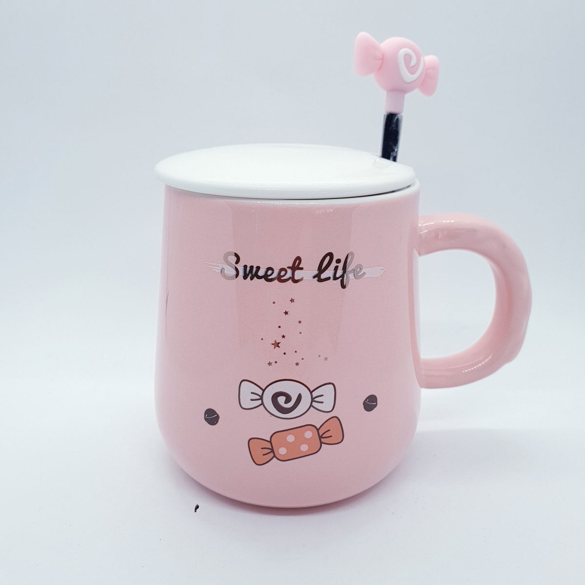 Sweet Life  Mug With Lid and Spoon - Pink