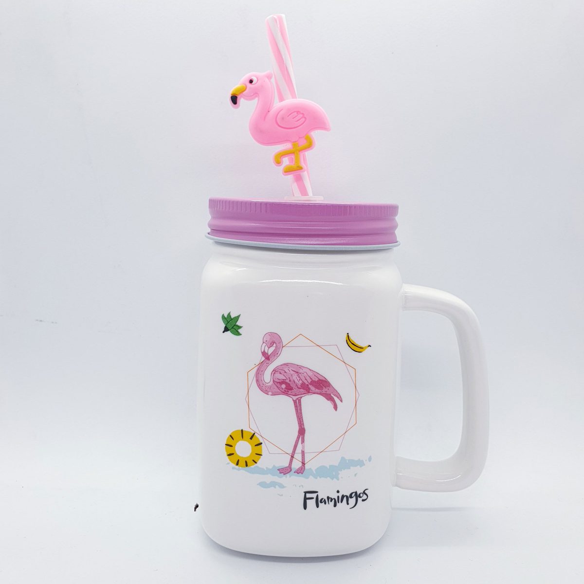 Flamingo Mug with Straw and Lid - Pink