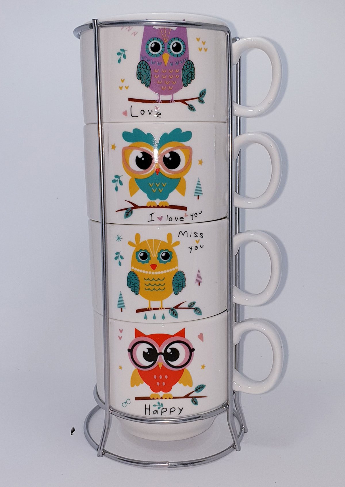 4 Mugs with stand ?  Owls