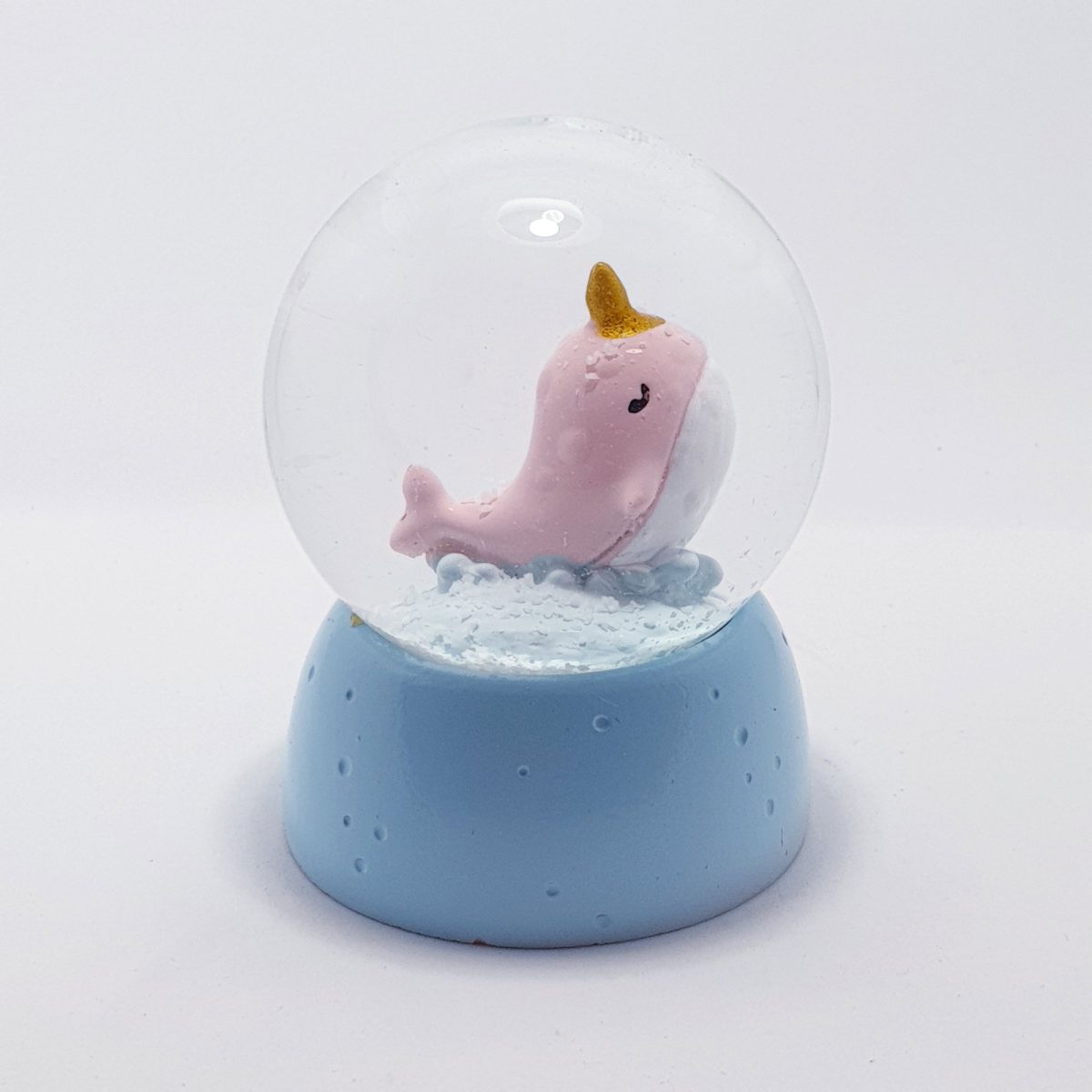 Small Snow Globe - Narwhal  (Fish Unicorn) - Blue Base