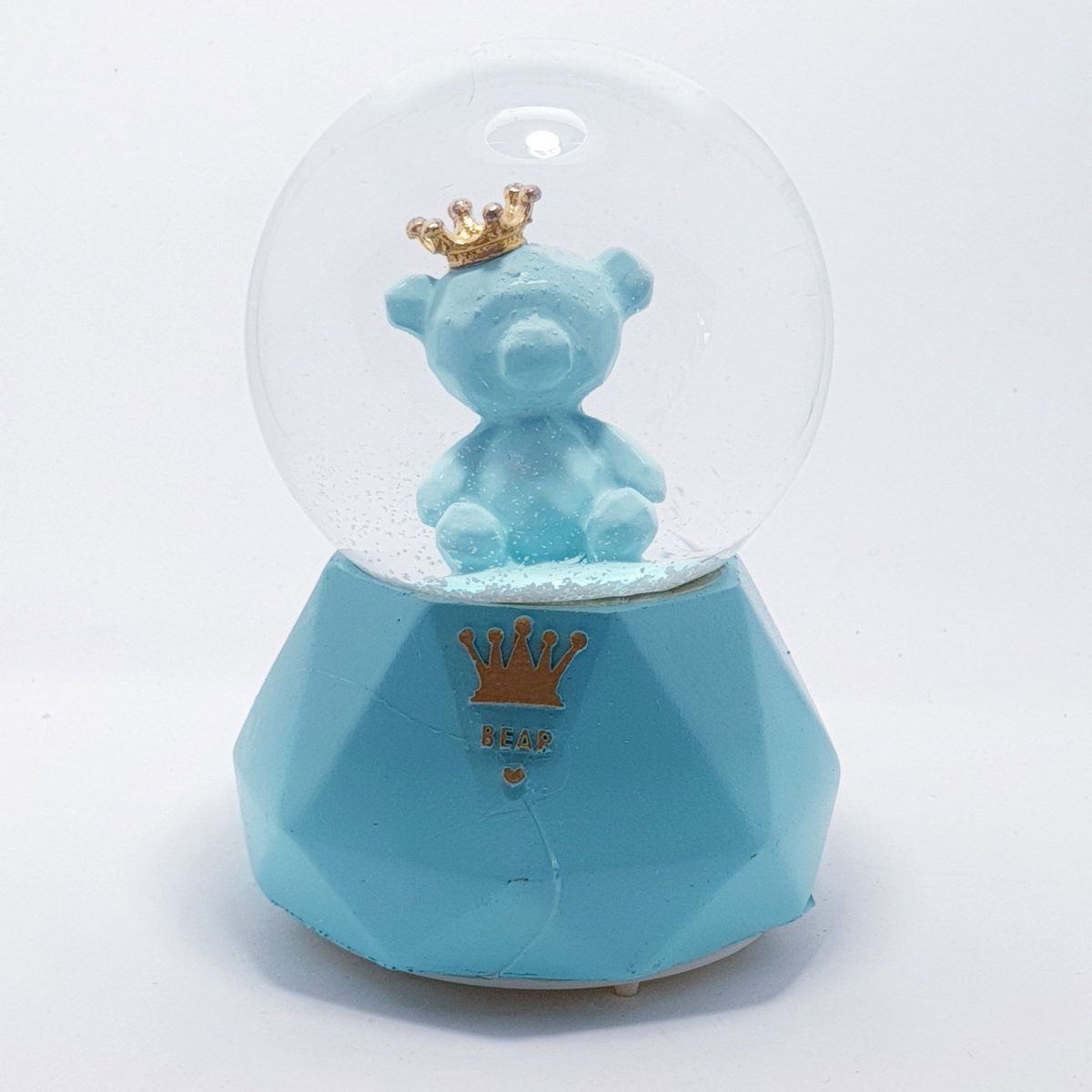 Medium Snow Globe - Bear with Crown - Blue Base