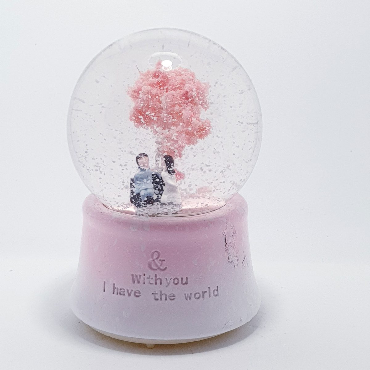 Medium Snow Globe - Couple Under a Tree - Pink Base