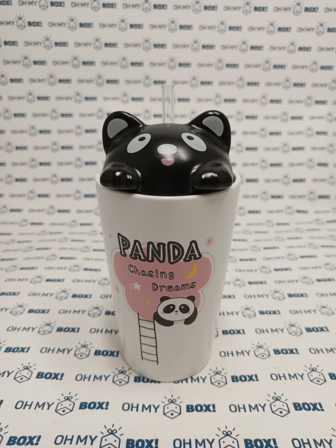 Panda Mug With Glass Straw