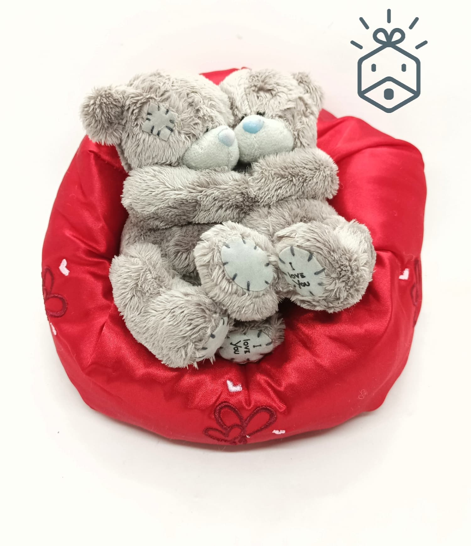 Hugging Bears On A Red Pillow