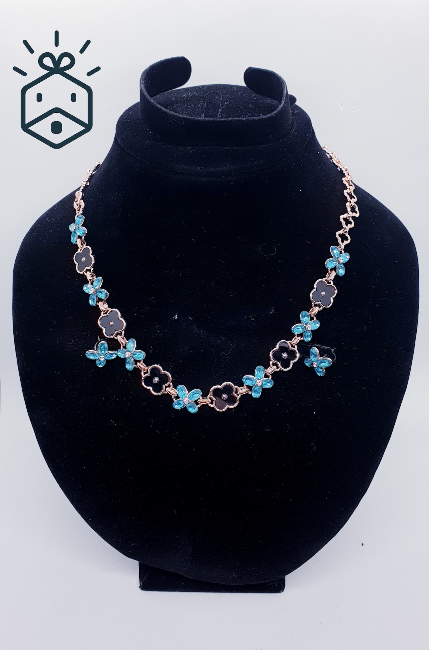 Necklace - Blue And Black Flowers