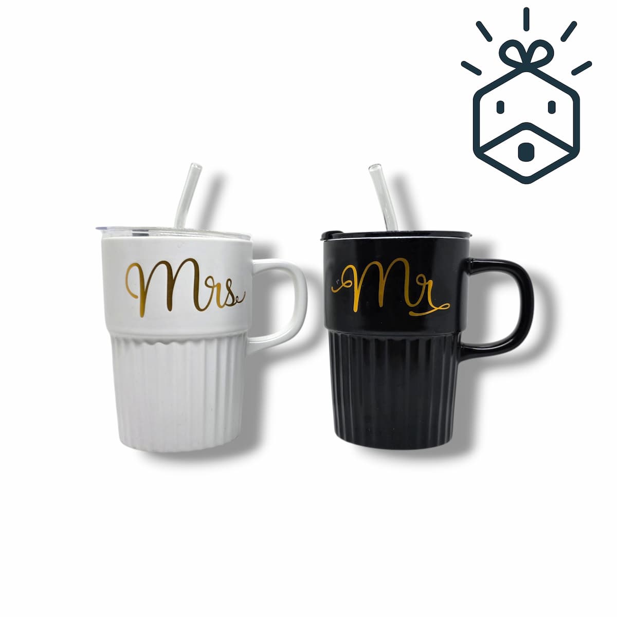 Mrs. And Mr. Mug With Straw